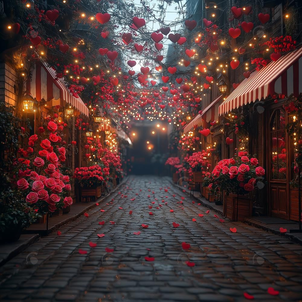 Allenjoy Valentine Romantic Street Floral Photography Backdrop Gbsx-01387
