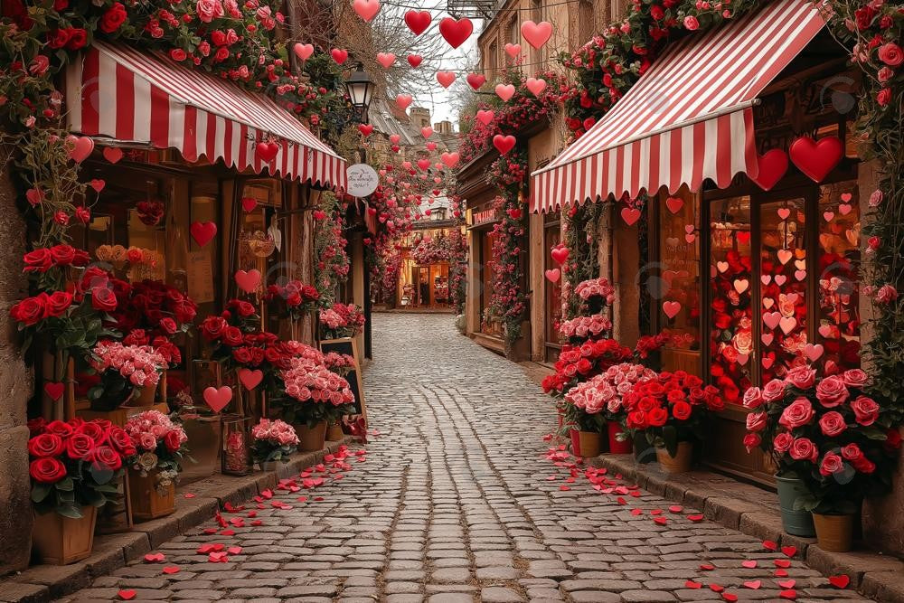 Allenjoy Valentine Romantic Street Floral Photography Backdrop Gbsx-01388