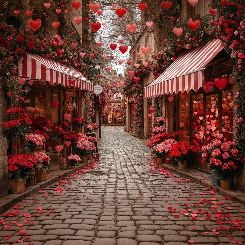 Allenjoy Valentine Romantic Street Floral Photography Backdrop Gbsx-01388