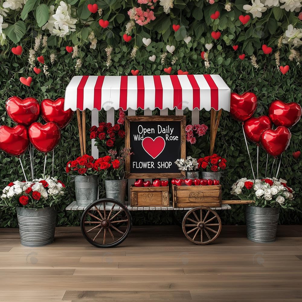 Allenjoy Valentine Rose Flower Cart Photography Backdrop Gbsx-01348