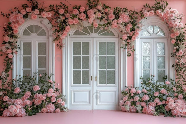 Allenjoy Valentine Spring Pink Flower Door Photography Backdrop
