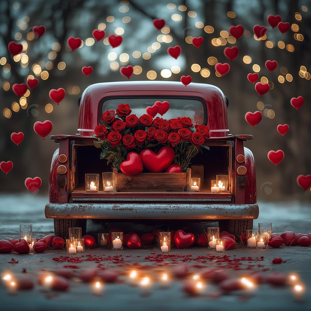 Allenjoy Valentine Truck With Heart Balloons Photography Backdrop Gbsx-01336