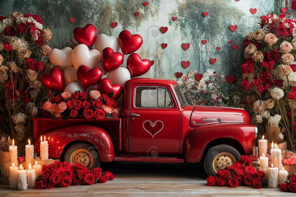 Allenjoy Valentine Truck With Heart Balloons Photography Backdrop Gbsx-01338