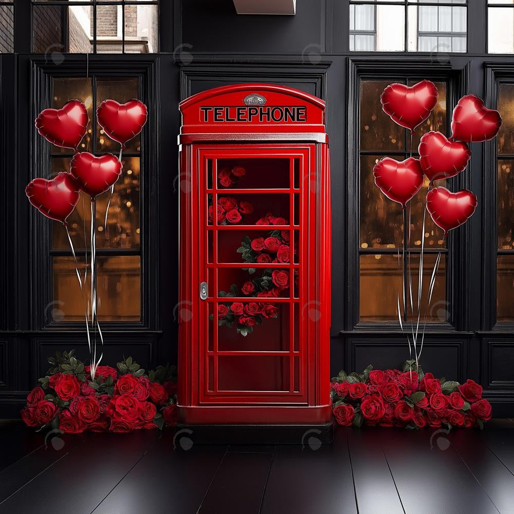 Allenjoy Valentine Vintage Telephone Booth Photography Backdrop Gbsx-01344
