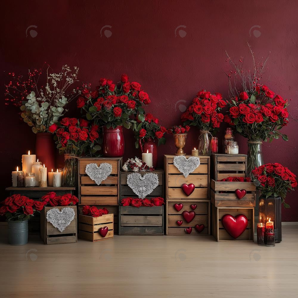 Allenjoy Valentine Wooden Floral Heart Photography Backdrop Gbsx-01381