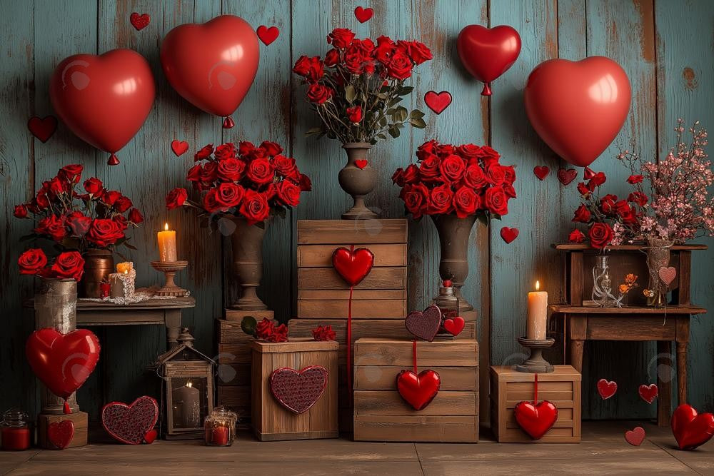Allenjoy Valentine Wooden Floral Heart Photography Backdrop Gbsx-01382