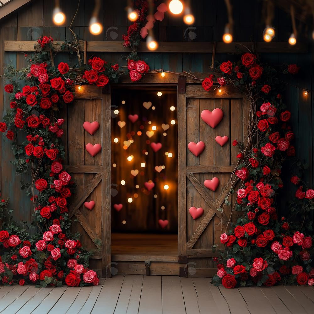Allenjoy Valentine Wooden Flower Barn Door Photography Backdrop Gbsx-01288