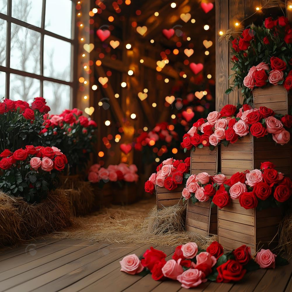 Allenjoy Valentine Wooden Flower Barn Photography Backdrop Gbsx-01289