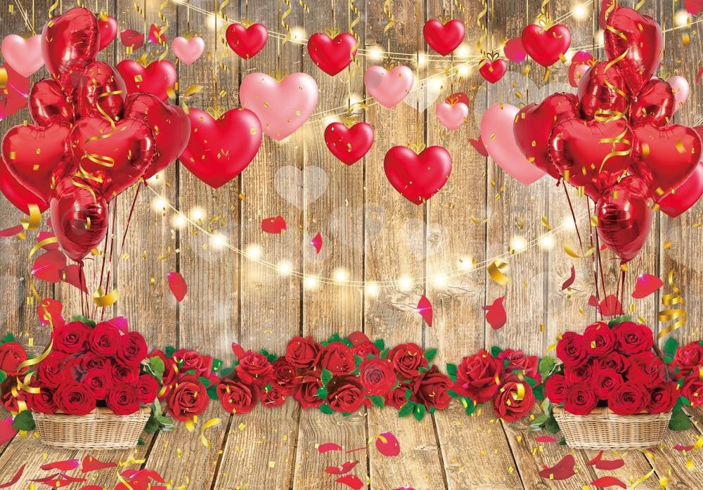 Allenjoy Valentine Wooden Red Rose Heart Balloons Photography Backdrop Gbsx-01270