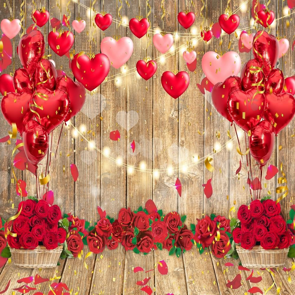 Allenjoy Valentine Wooden Red Rose Heart Balloons Photography Backdrop Gbsx-01270