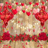 Allenjoy Valentine Wooden Red Rose Heart Balloons Photography Backdrop Gbsx-01270