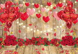 Allenjoy Valentine Wooden Red Rose Heart Balloons Photography Backdrop Gbsx-01270