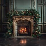 Allenjoy Vintage Christmas Fireplace Photography Backdrop Gbsx-00895