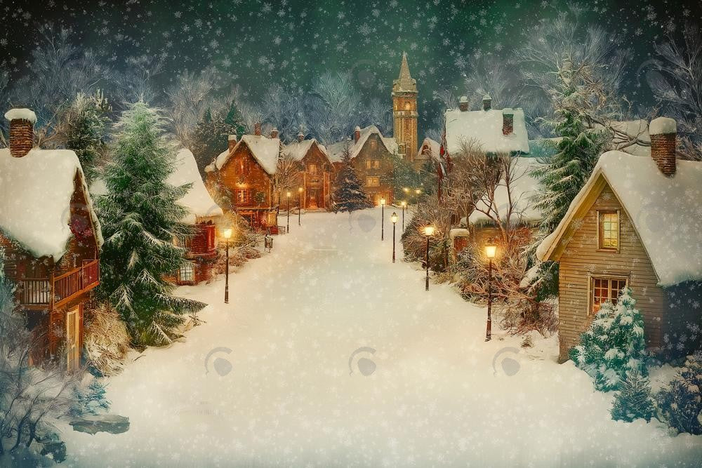 Allenjoy Vintage Christmas Village Photography Backdrop Gbsx-01117
