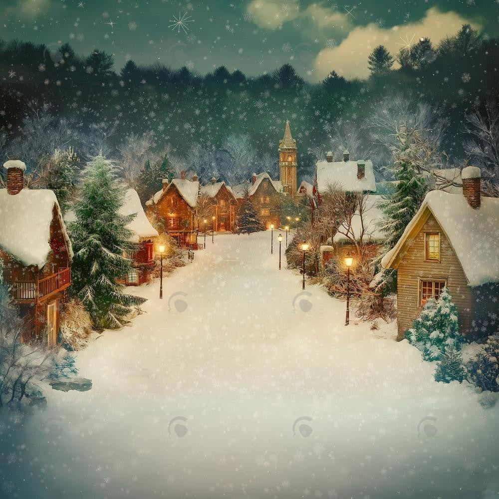 Allenjoy Vintage Christmas Village Photography Backdrop Gbsx-01117