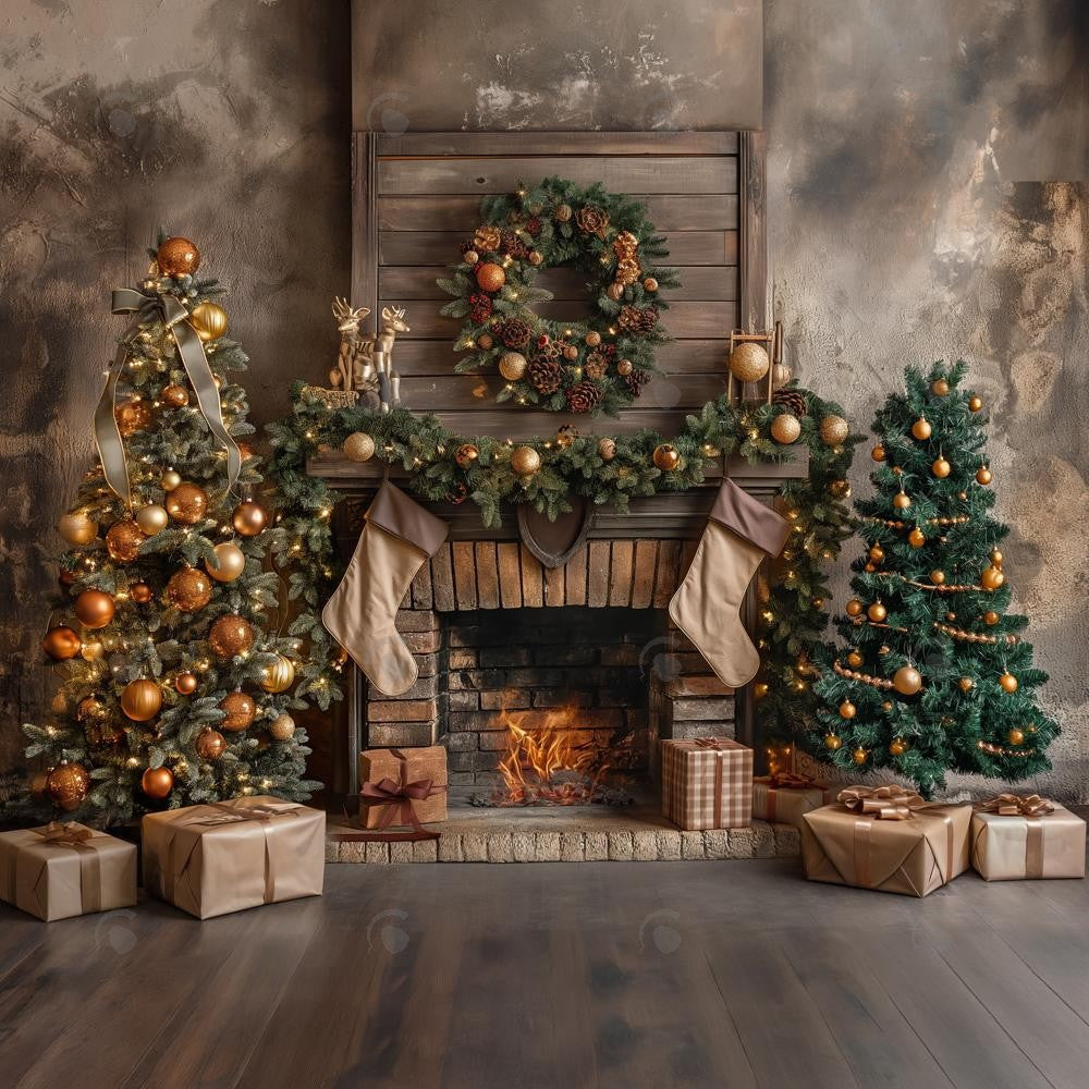 Allenjoy Vintage Loft Fireplace Tree Photography Backdrop Gbsx-00753