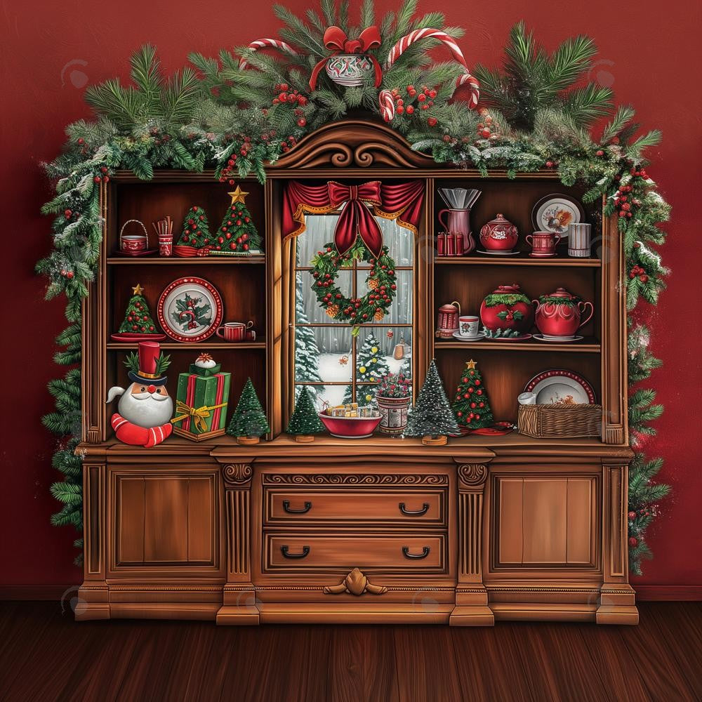 Allenjoy Vintage Red Christmas Kitchen Photography Backdrop Gbsx-00298