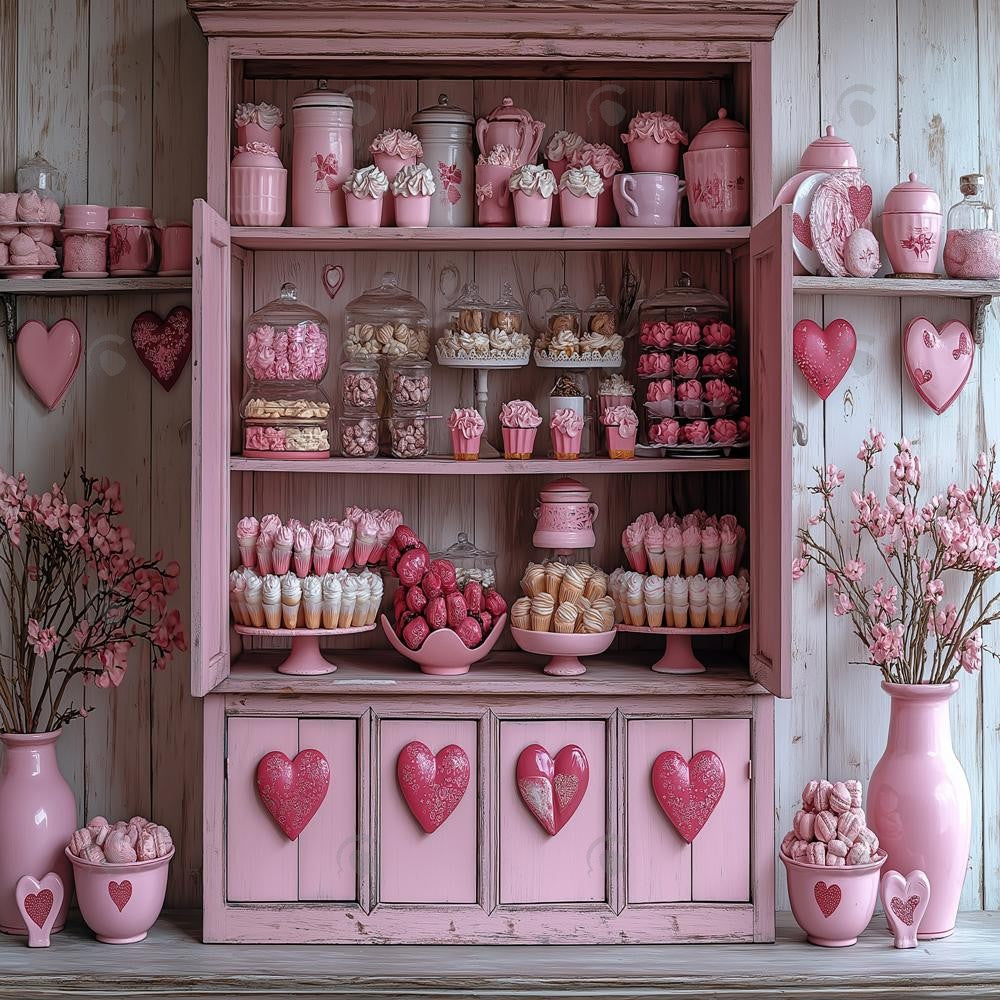 Allenjoy Vintage Valentine Pink Kitchen Sweet Cupboard  Photography Backdrop Gbsx-01386