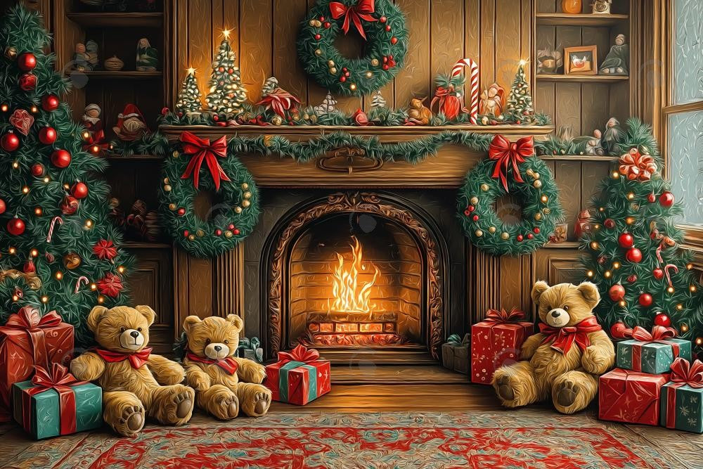 Allenjoy Warm Christmas Corner Fireplace Photography Backdrop Gbsx-01015