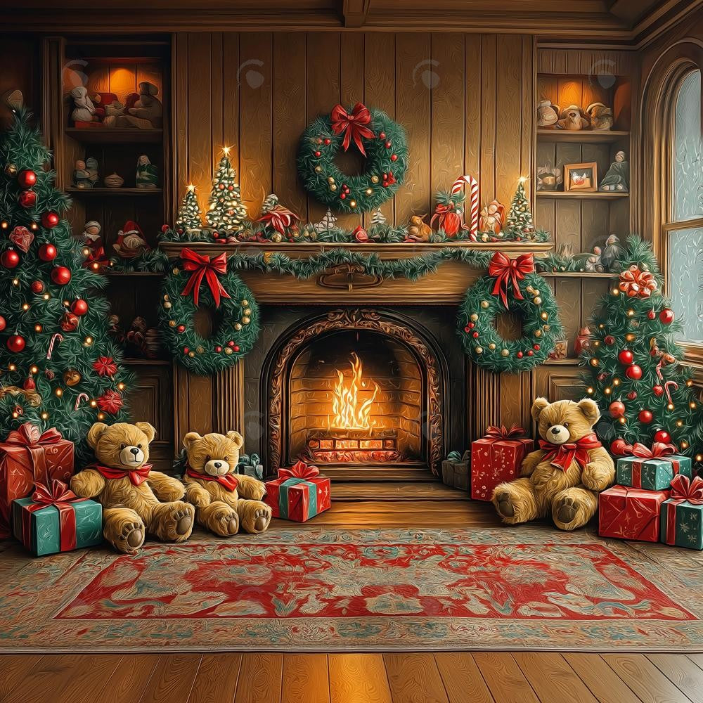 Allenjoy Warm Christmas Corner Fireplace Photography Backdrop Gbsx-01015