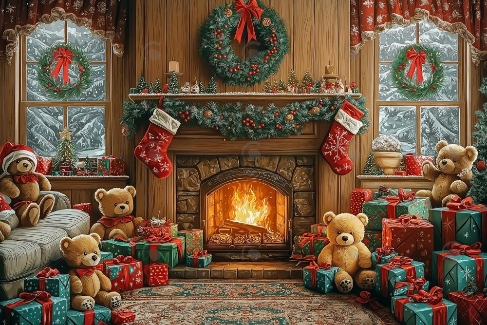 Allenjoy Warm Christmas Corner Fireplace Photography Backdrop Gbsx-01016