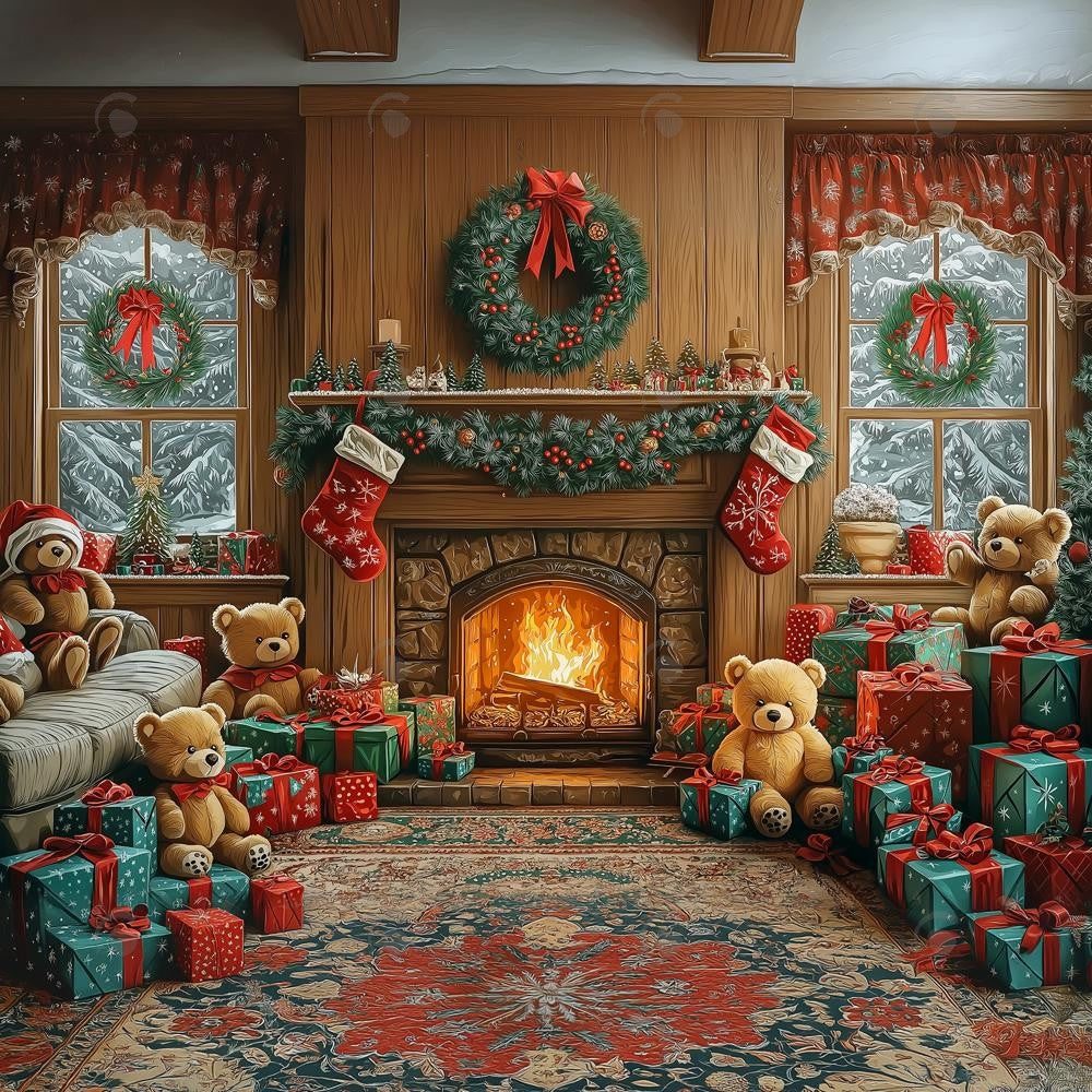 Allenjoy Warm Christmas Corner Fireplace Photography Backdrop Gbsx-01016