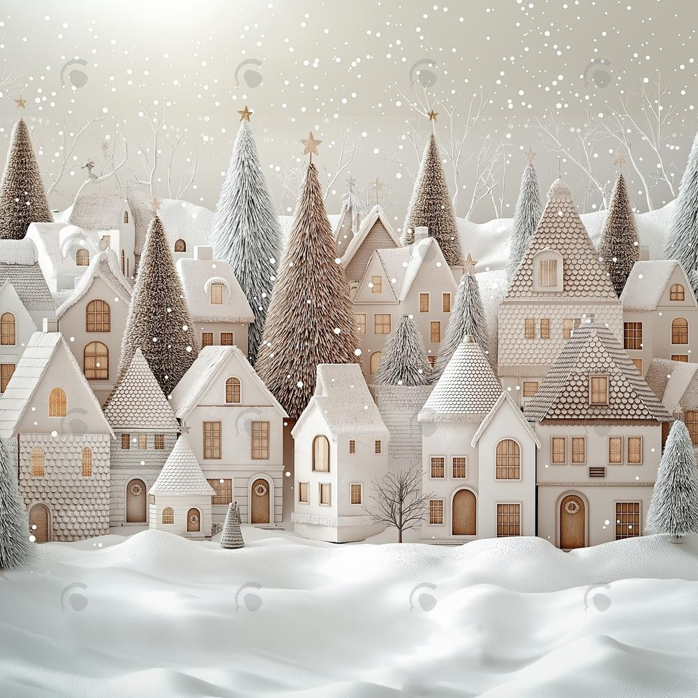 Allenjoy White Snowy Winter Village Photography Backdrop Gbsx-01129