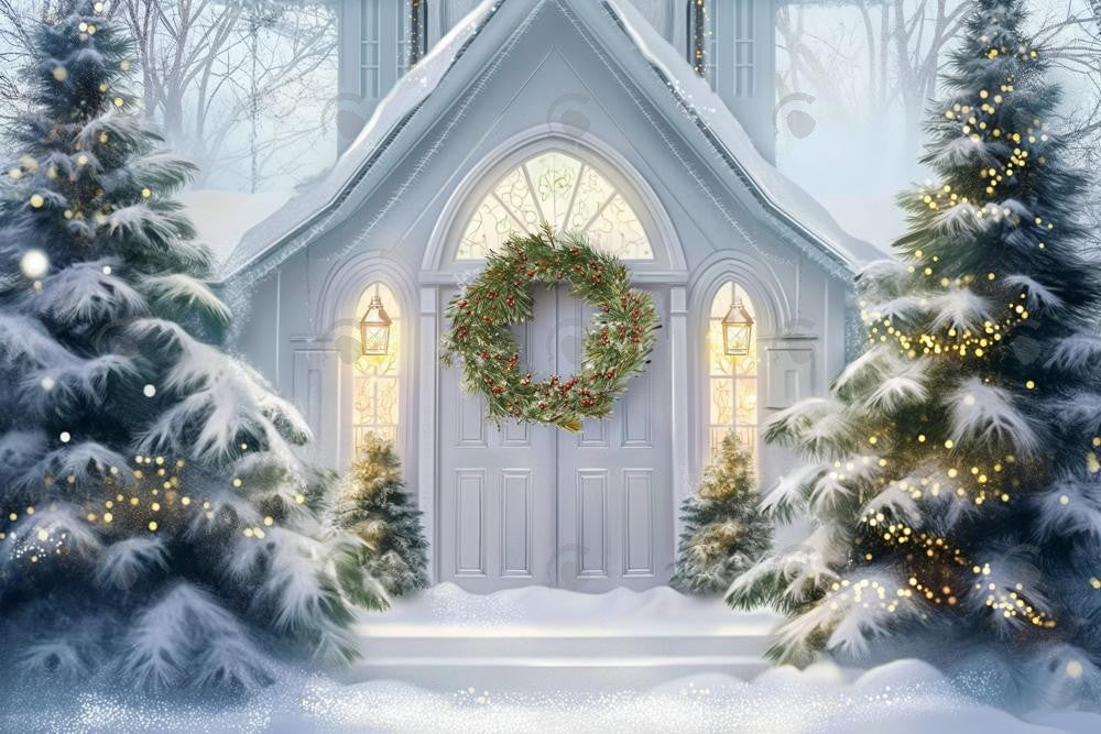 Allenjoy White Winter Church Door Photography Backdrop GBSX-00148