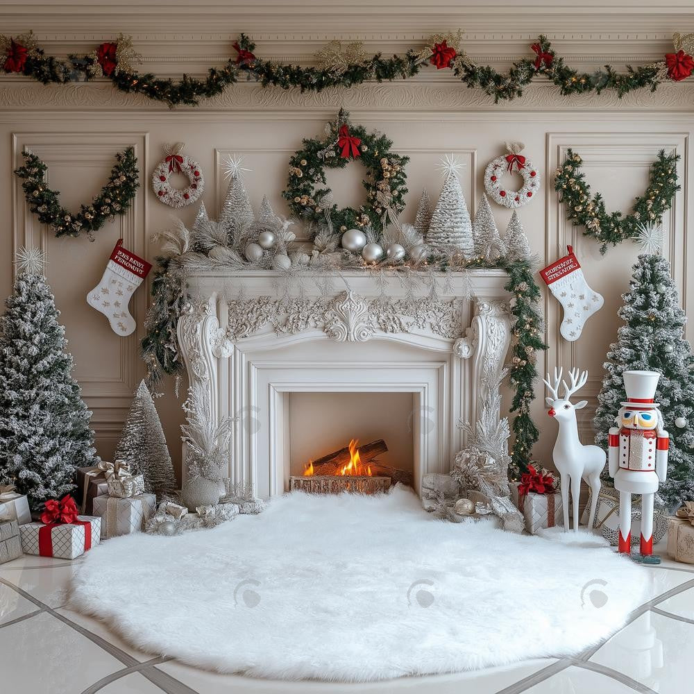 Allenjoy White Winter Nutcracker Fireplace Photography Backdrop Gbsx-01145