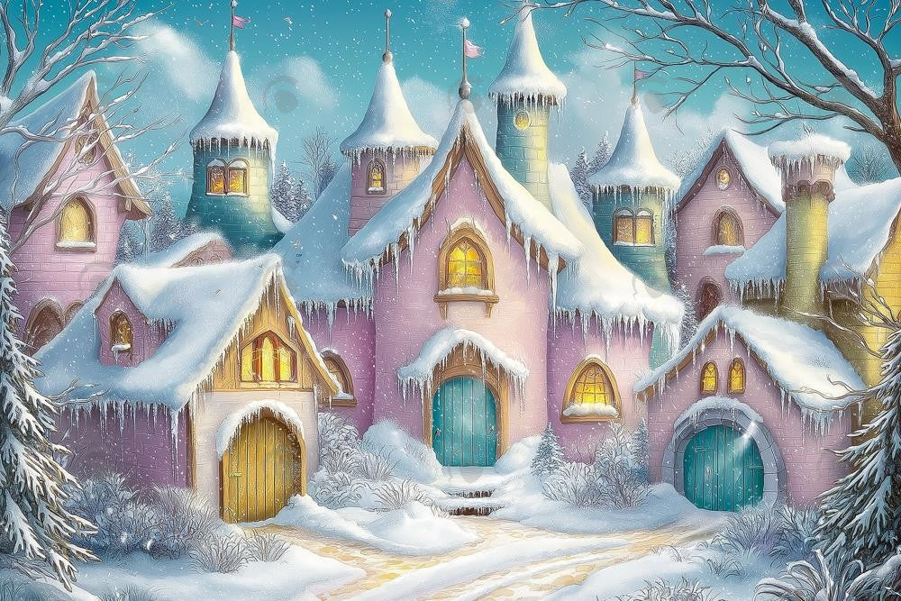 Allenjoy Winter Colorful Snowy Village Photography Backdrop Gbsx-01195