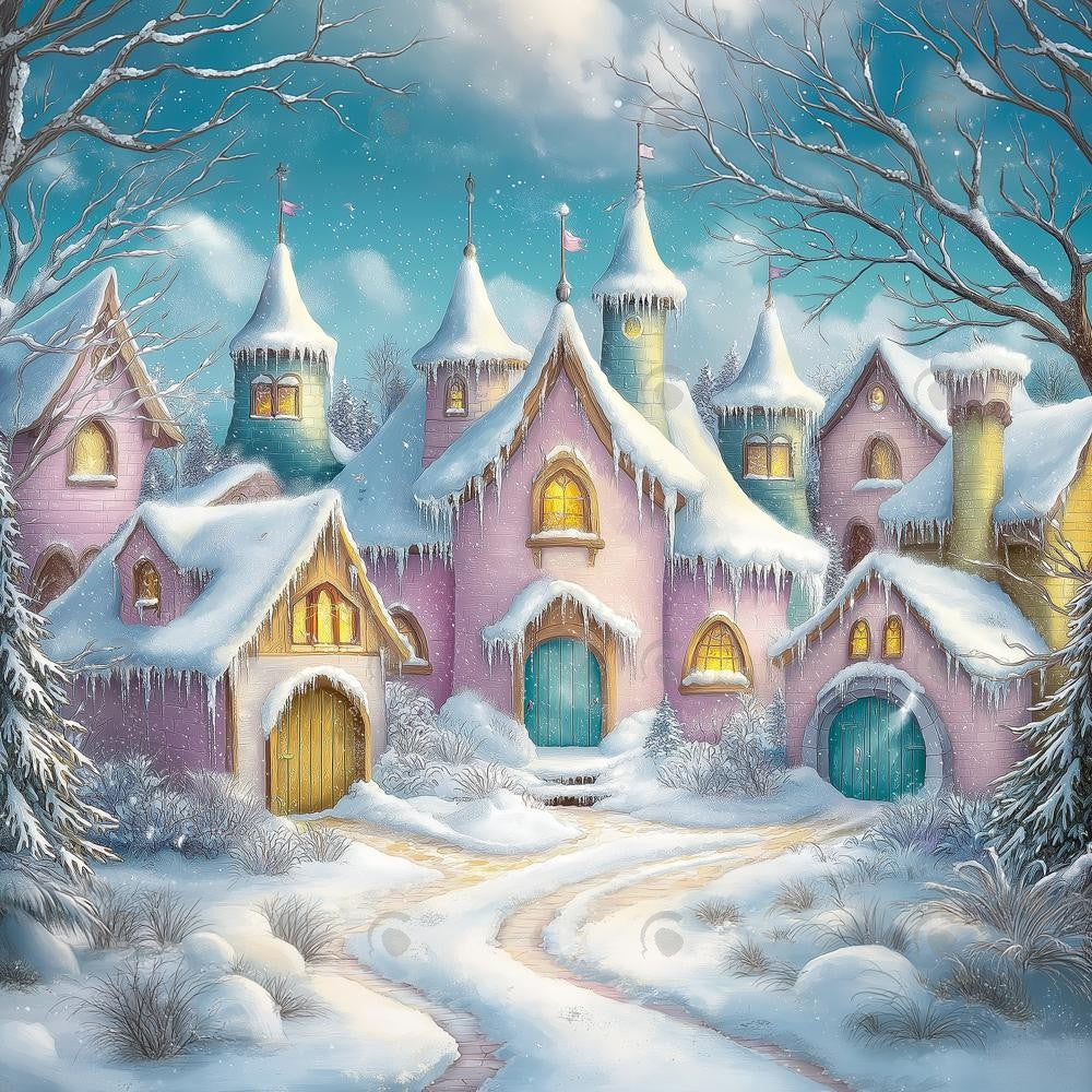 Allenjoy Winter Colorful Snowy Village Photography Backdrop Gbsx-01195