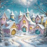 Allenjoy Winter Colorful Snowy Village Photography Backdrop Gbsx-01195