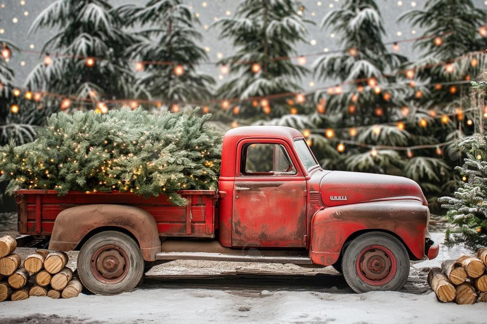 Allenjoy Winter Farm Tree Red Truck Photography Backdrop Gbsx-00820