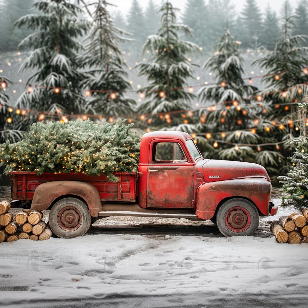 Allenjoy Winter Farm Tree Red Truck Photography Backdrop Gbsx-00820