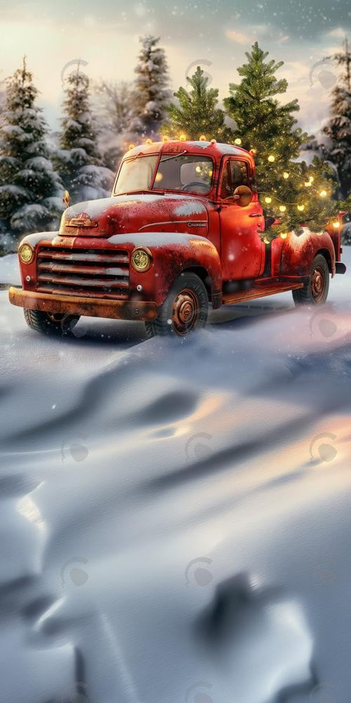 Allenjoy Winter Forest Christmas Red Truck Photography Backdrop Gbsx-00821