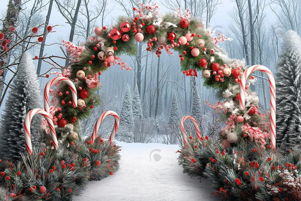 Allenjoy Winter Forest Christmas Tree Arch Photography Backdrop Gbsx-00771