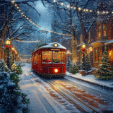 Allenjoy Winter Holiday Night Street Tram Photography Backdrop Gbsx-01197