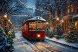 Allenjoy Winter Holiday Night Street Tram Photography Backdrop Gbsx-01197