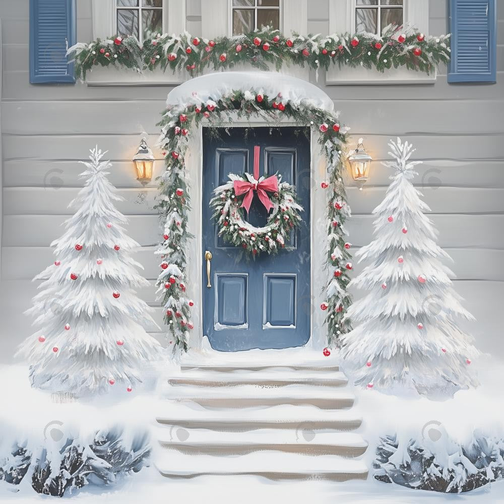 Allenjoy Winter Mystical Entry Snowy Door Photography Backdrop Gbsx-01196
