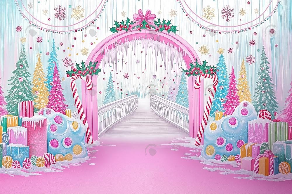 Allenjoy Winter Pink Palace Of Sweets Photography Backdrop Gbsx-01028