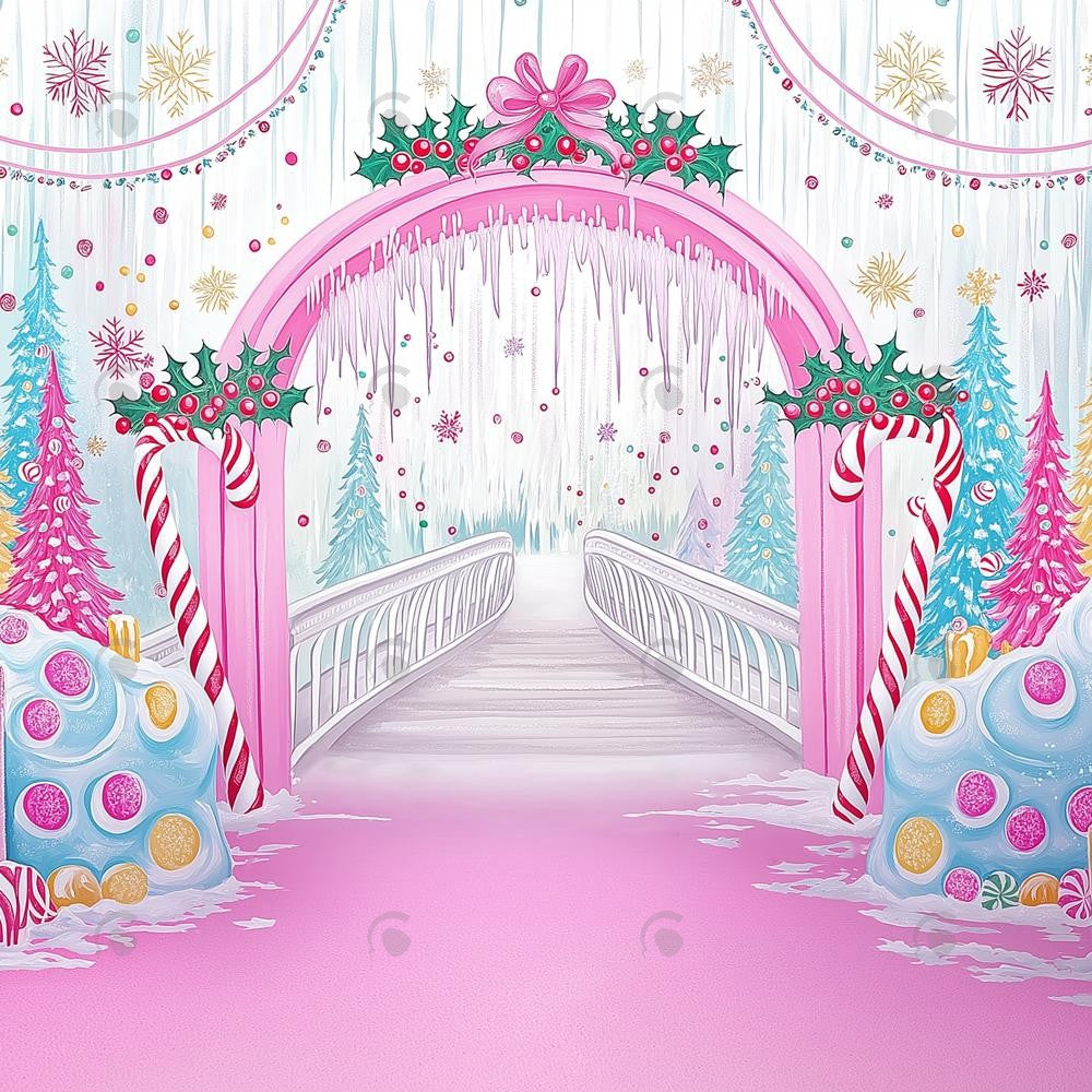 Allenjoy Winter Pink Palace Of Sweets Photography Backdrop Gbsx-01028
