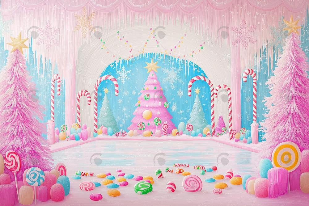 Allenjoy Winter Pink Palace Of Sweets Photography Backdrop Gbsx-01029