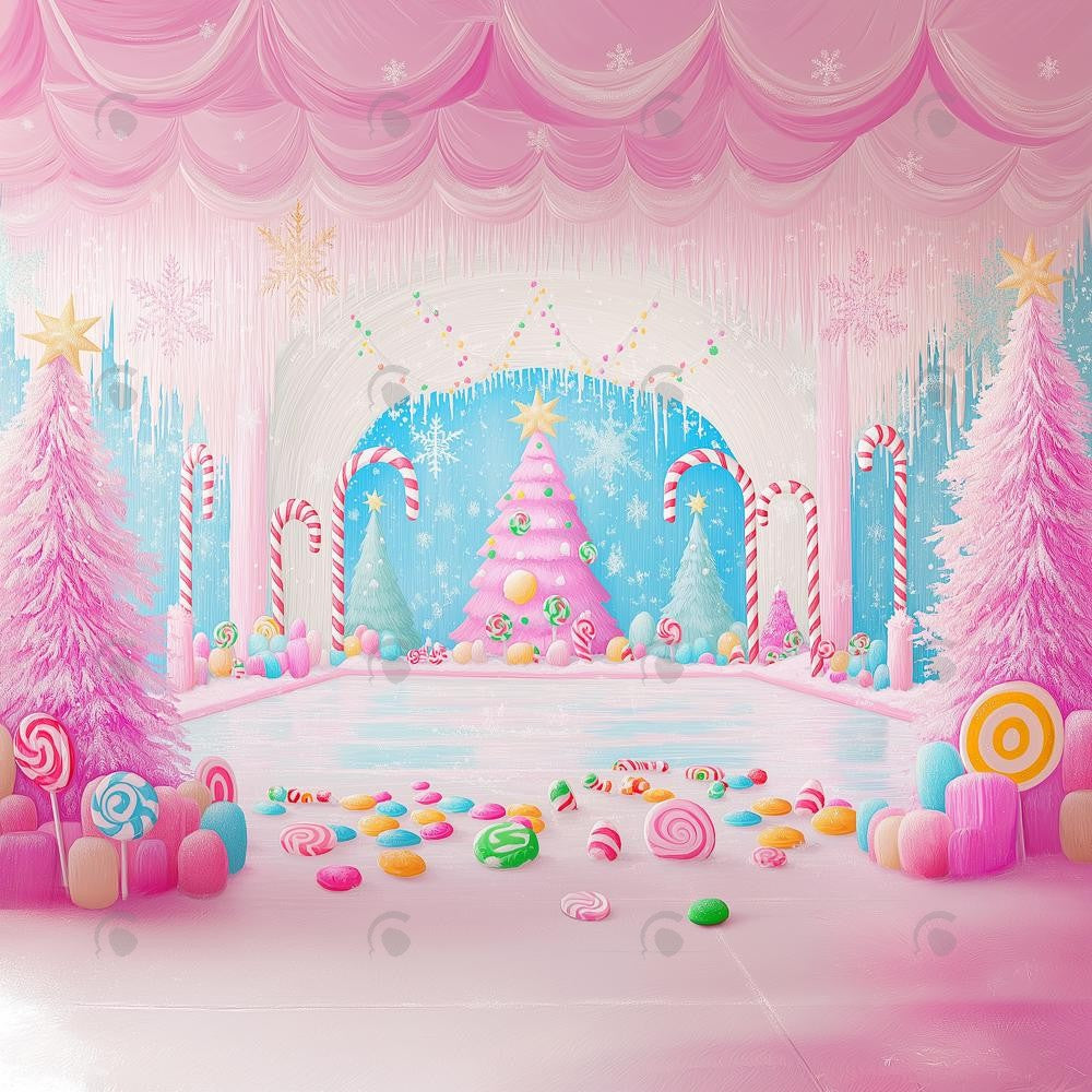 Allenjoy Winter Pink Palace Of Sweets Photography Backdrop Gbsx-01029