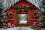 Allenjoy Winter Red Barn House Christmas Tree  Photography Backdrop Gbsx-01061