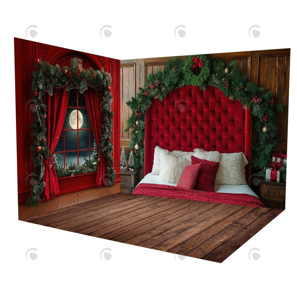Allenjoy Winter Red Headboard Bedroom Window Night Room Set Backdrop Gbsx-01010&Gbsx-01003&Aec-00775