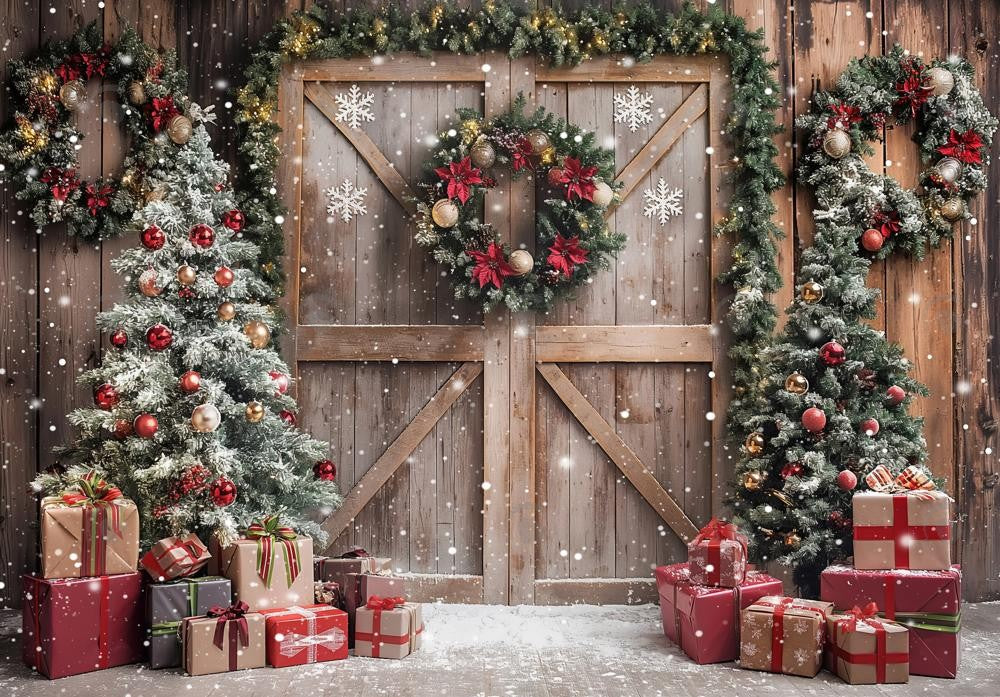 Allenjoy Winter Rustic Barn Door Photography Backdrop GBSX-00061