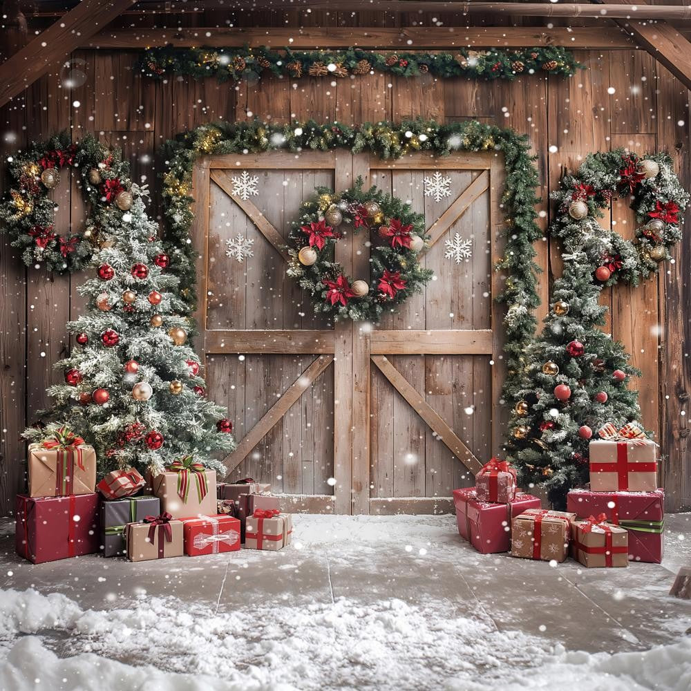 Allenjoy Winter Rustic Barn Door Photography Backdrop GBSX-00061