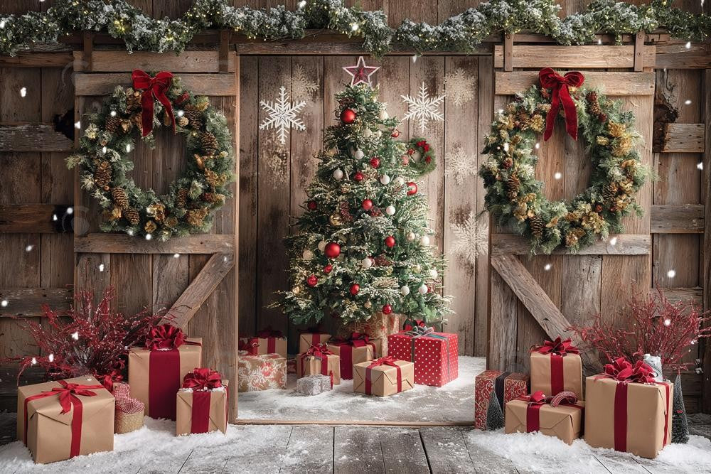 Allenjoy Winter Rustic Barn Door Photography Backdrop GBSX-00062