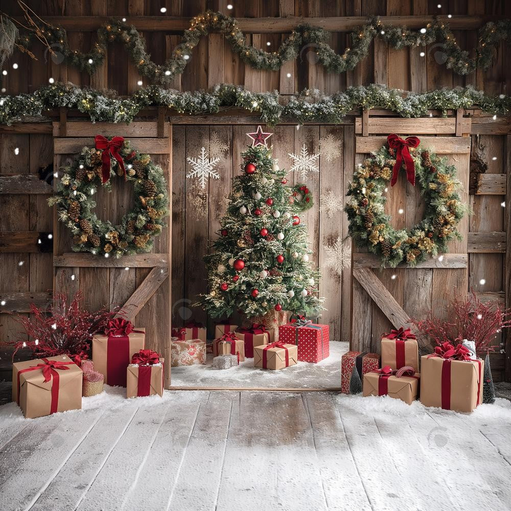 Allenjoy Winter Rustic Barn Door Photography Backdrop GBSX-00062