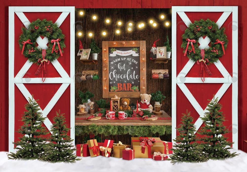 Red Christmas Barn Door Photography Backdrop